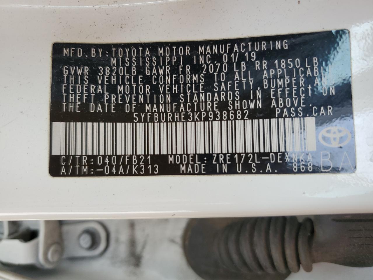 2019 TOYOTA COROLLA