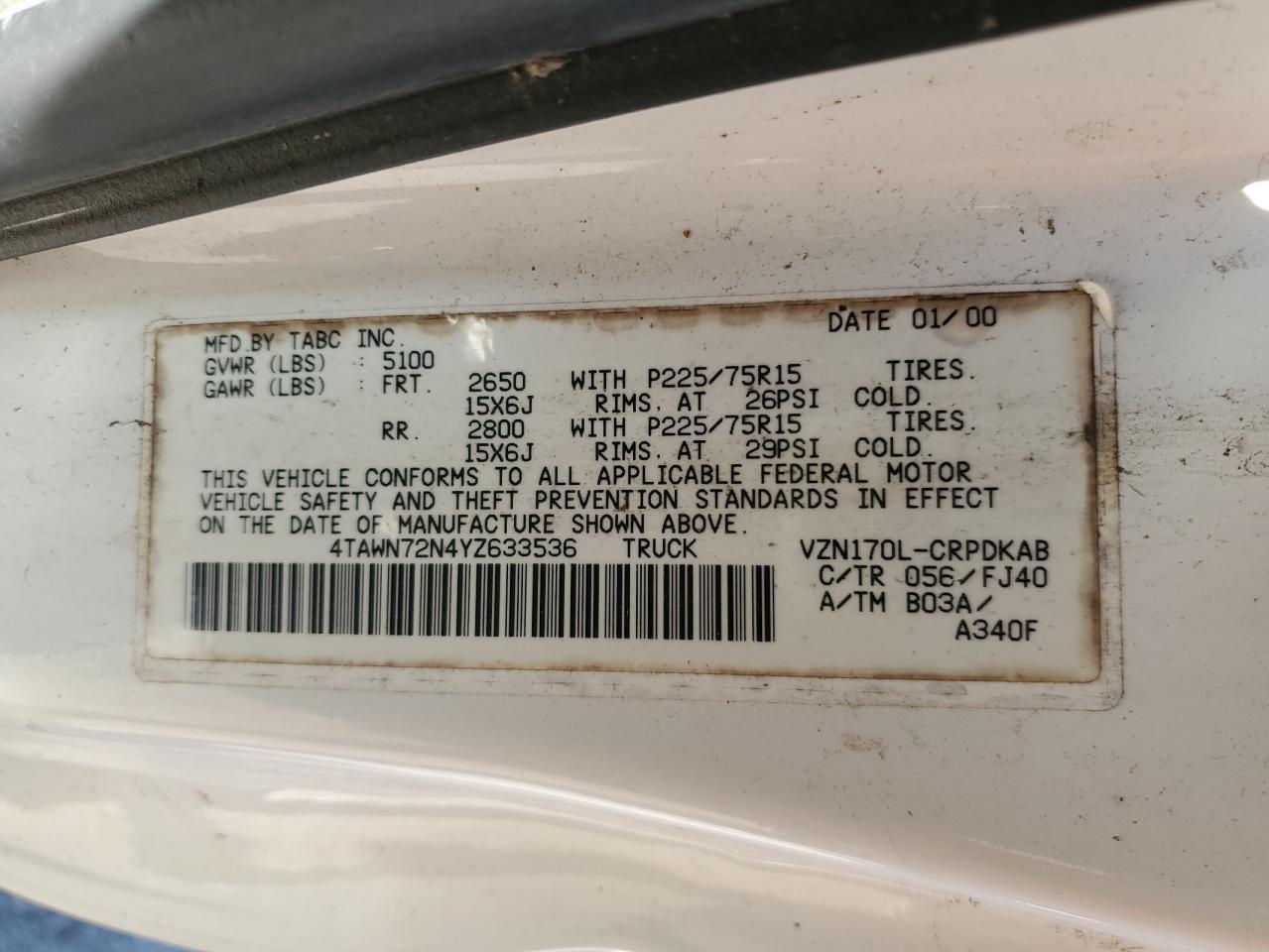 2000 TOYOTA TACOMA