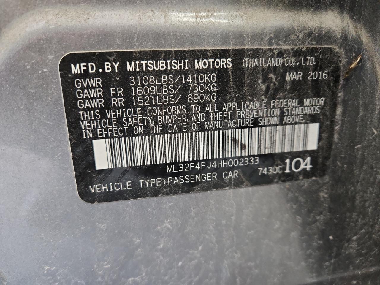 2017 MITSUBISHI MIRAGE