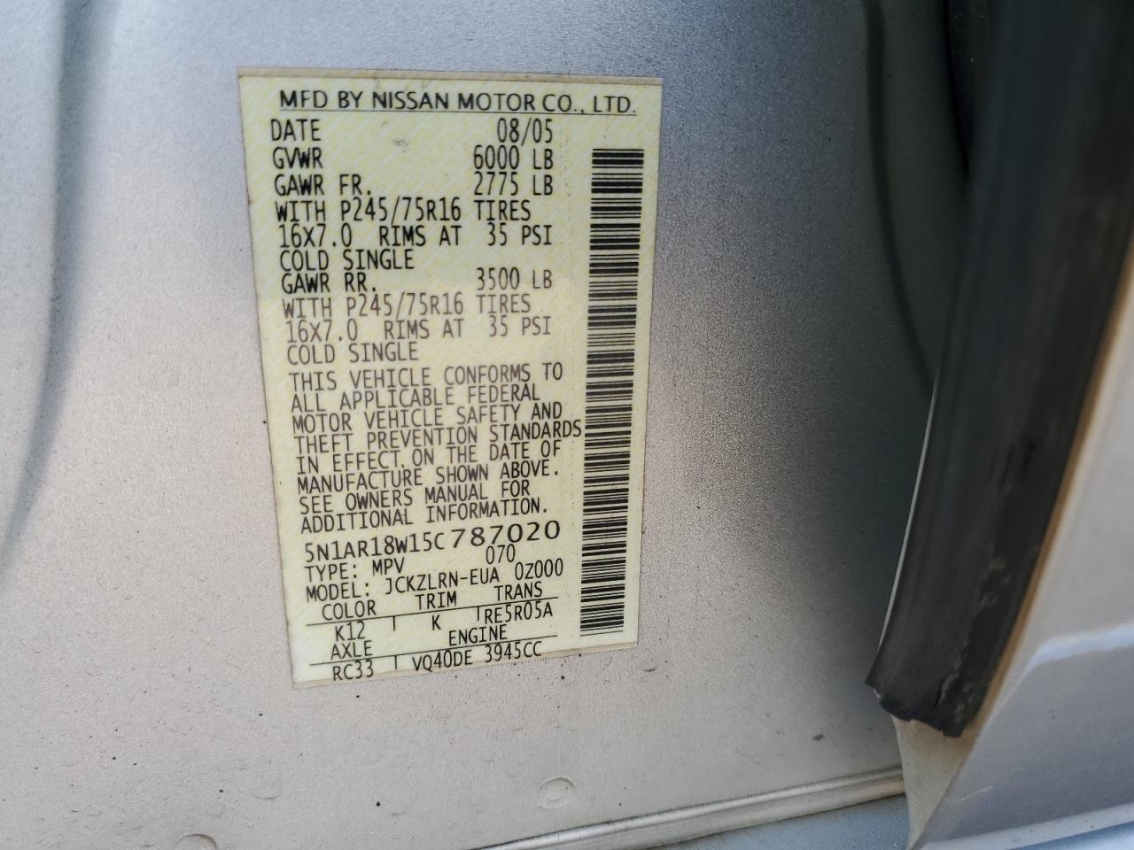 2005 NISSAN PATHFINDER