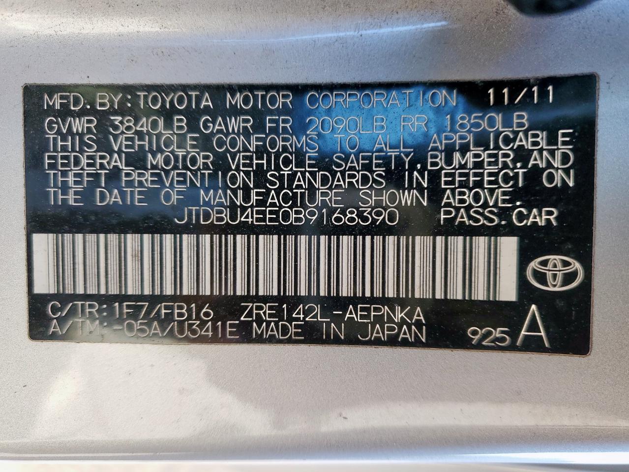 2011 TOYOTA COROLLA