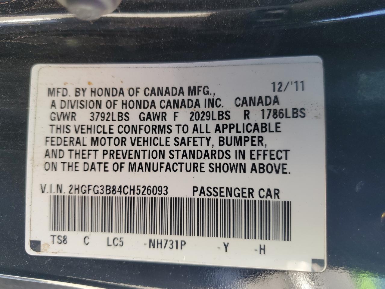2012 HONDA CIVIC