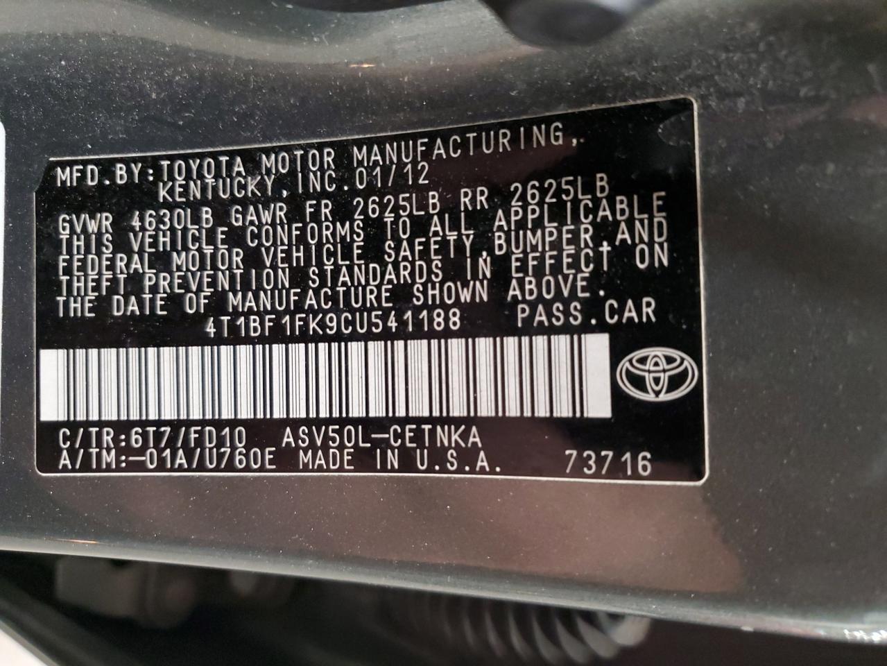 2012 TOYOTA CAMRY