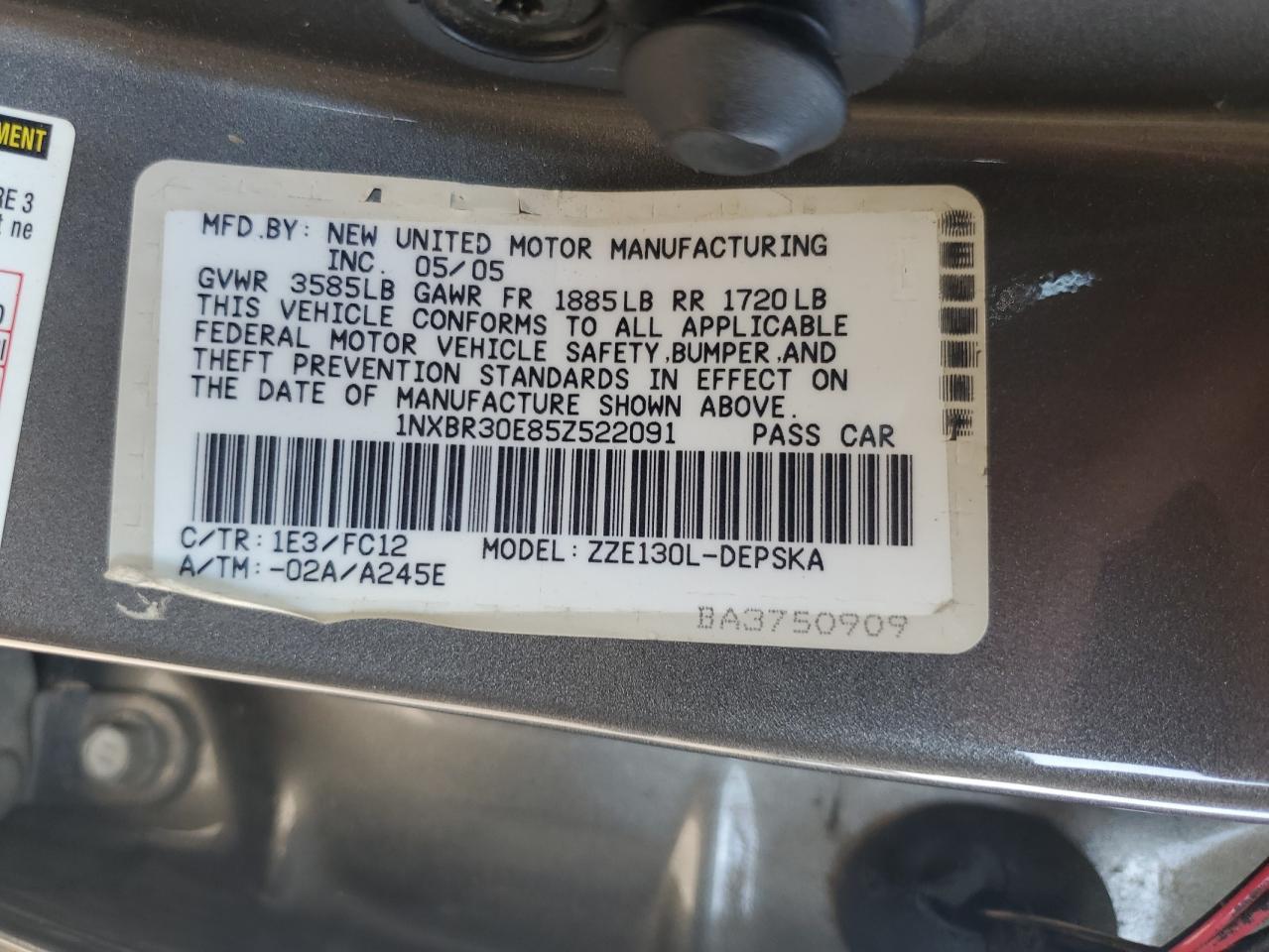 2005 TOYOTA COROLLA