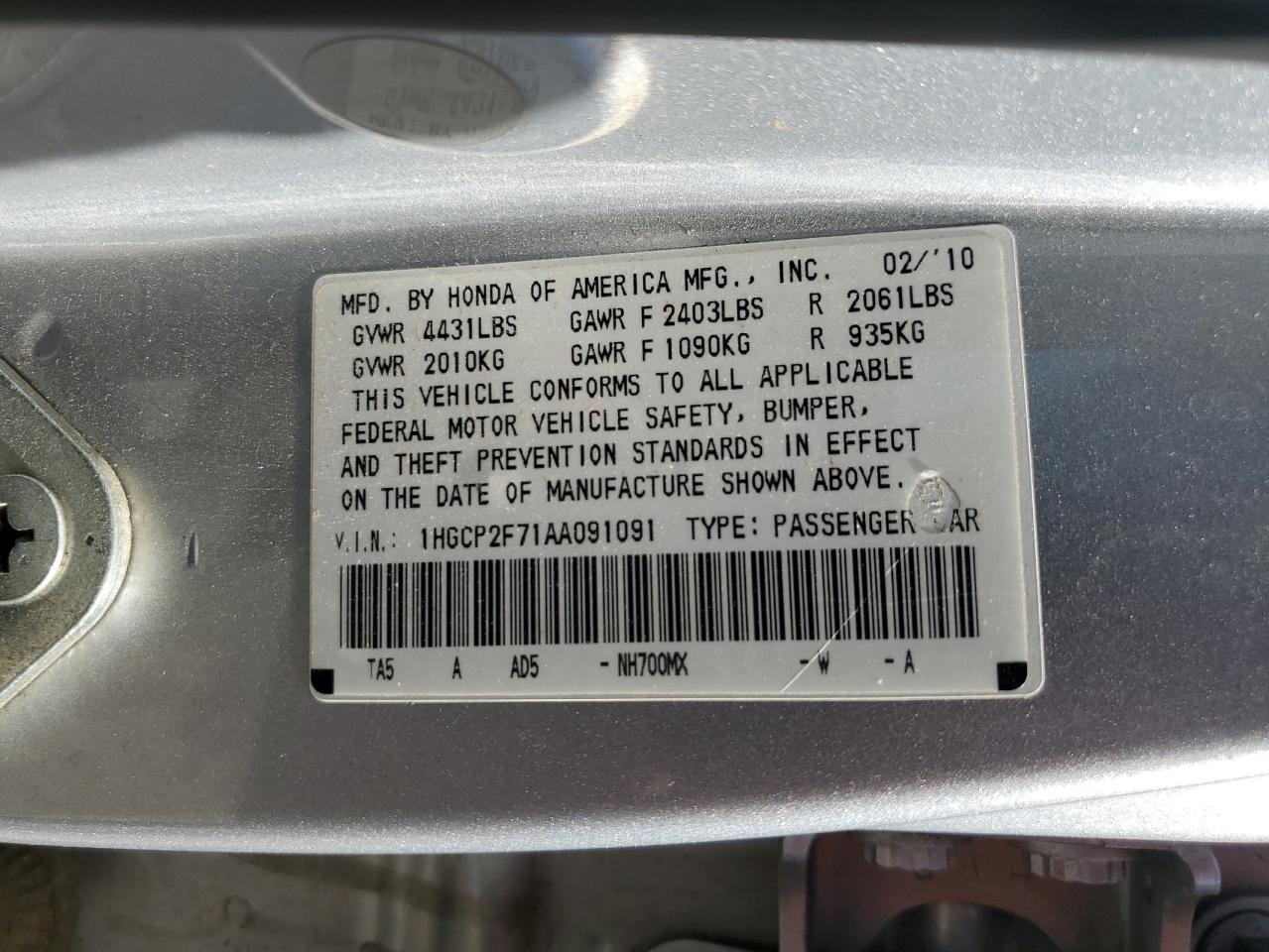 2010 HONDA ACCORD