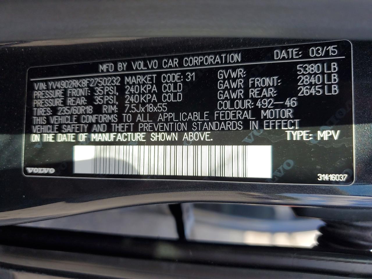 2015 VOLVO XC60