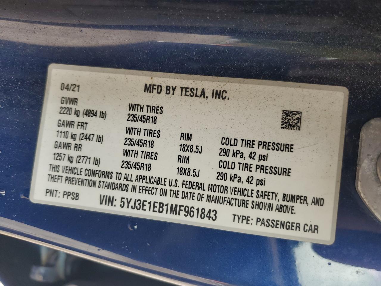 2021 TESLA MODEL 3