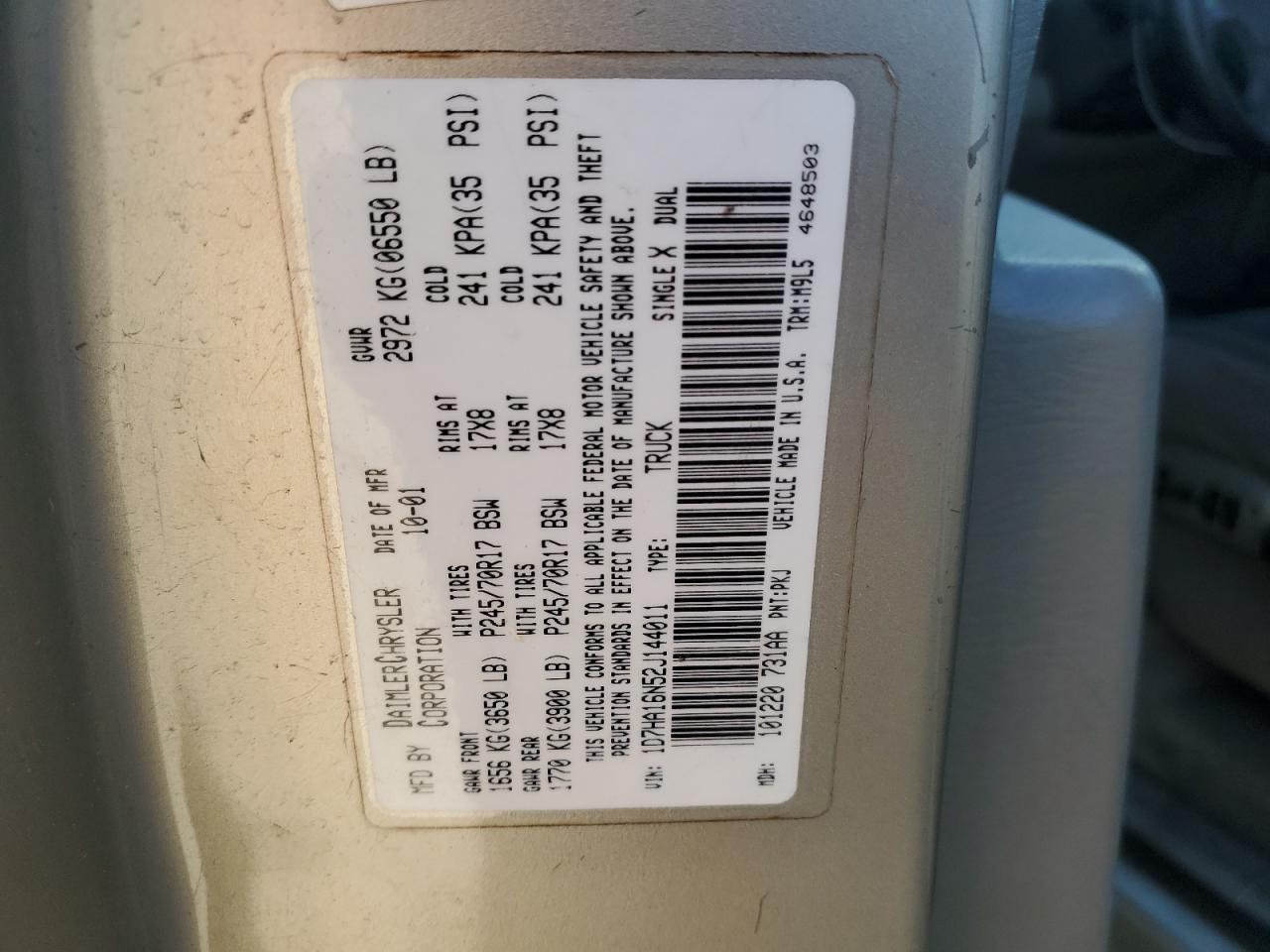 2002 DODGE RAM 1500