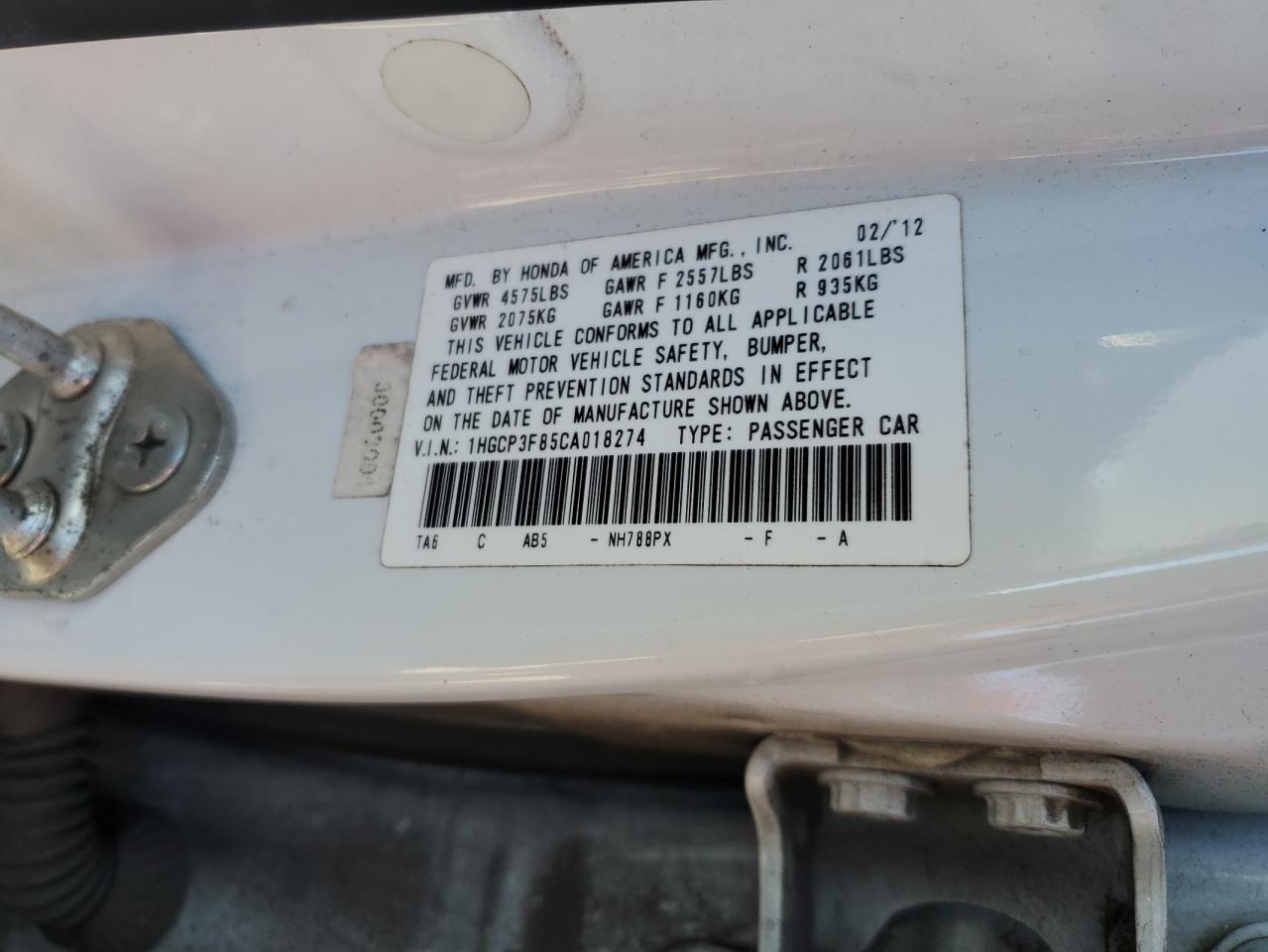 2012 HONDA ACCORD