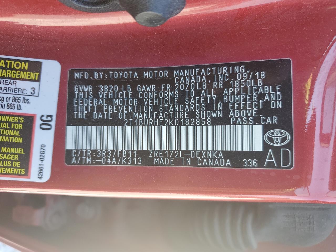 2019 TOYOTA COROLLA