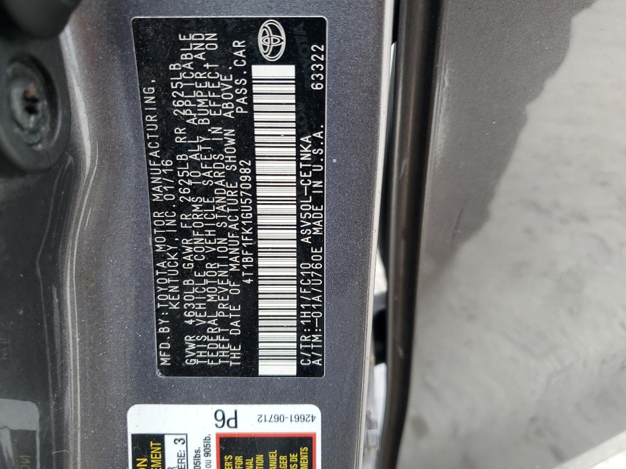 2016 TOYOTA CAMRY