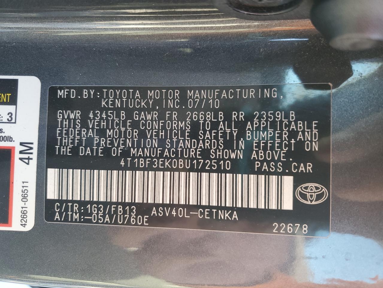 2011 TOYOTA CAMRY
