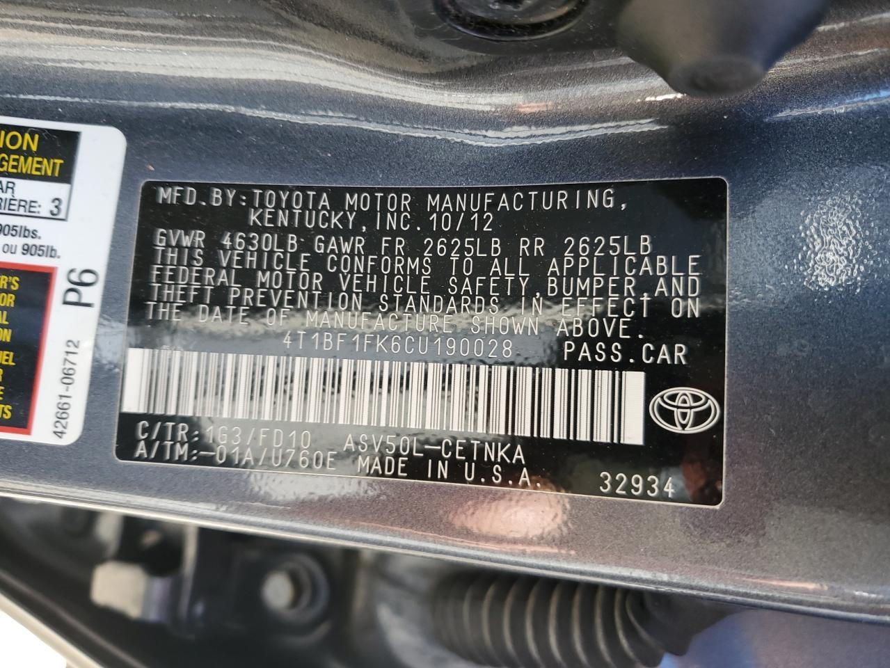 2012 TOYOTA CAMRY