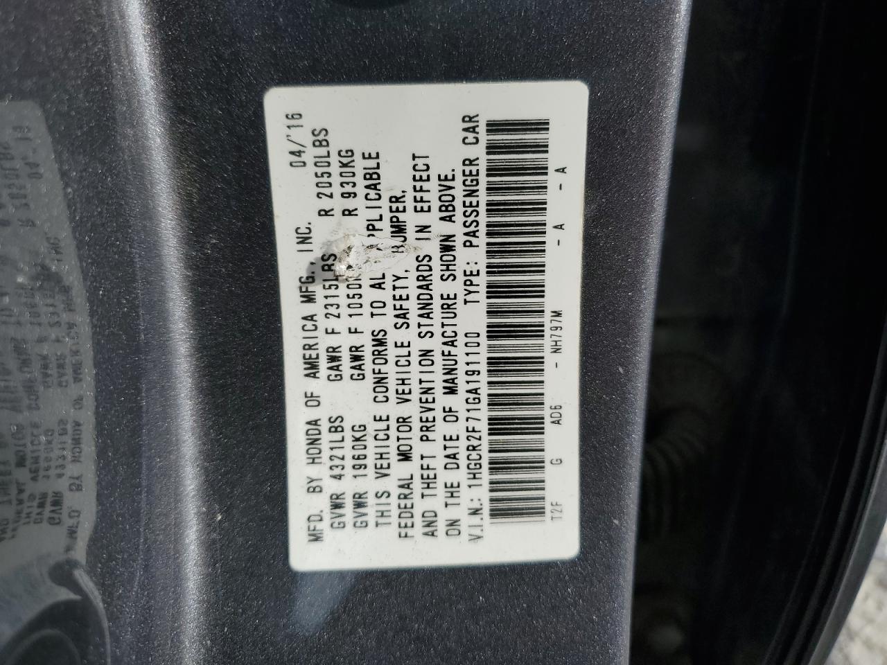 2016 HONDA ACCORD