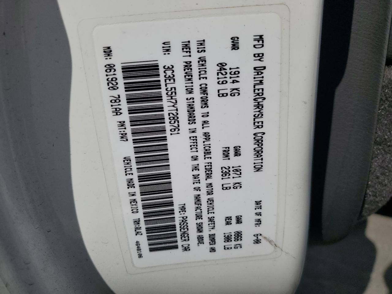 2000 CHRYSLER Sebring