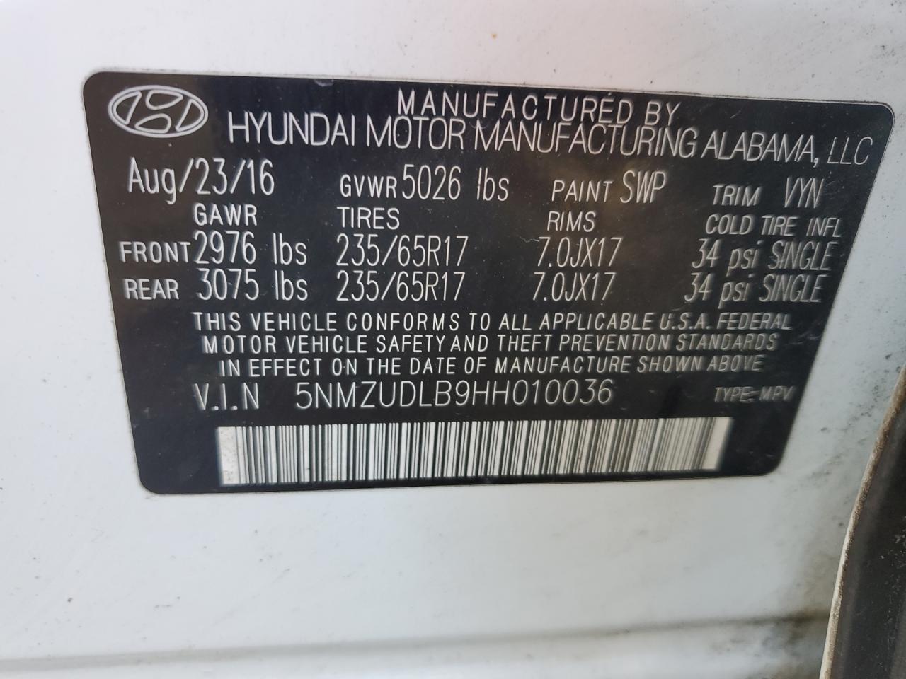 2017 HYUNDAI SANTA FE