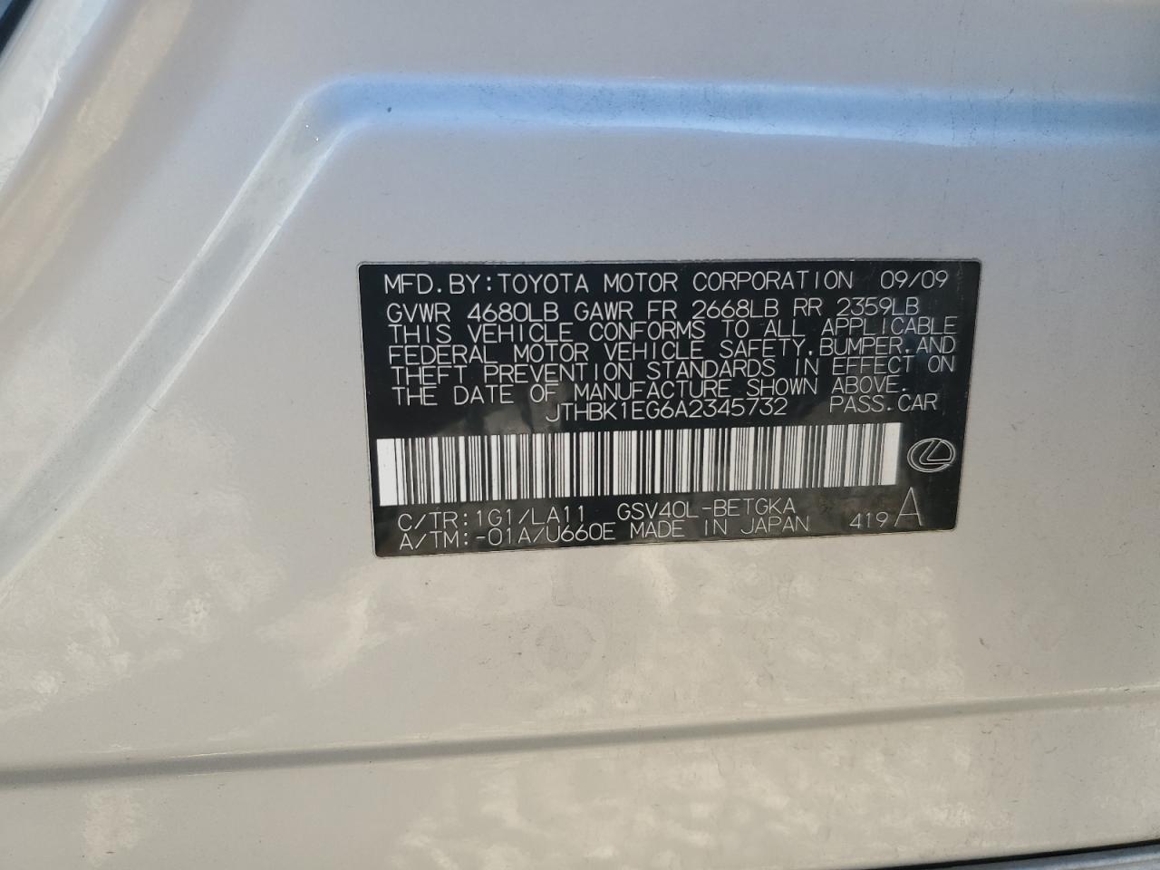 2010 LEXUS ES 350