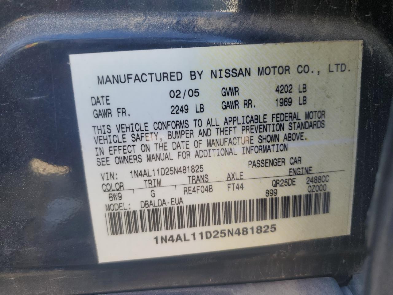 2005 NISSAN ALTIMA