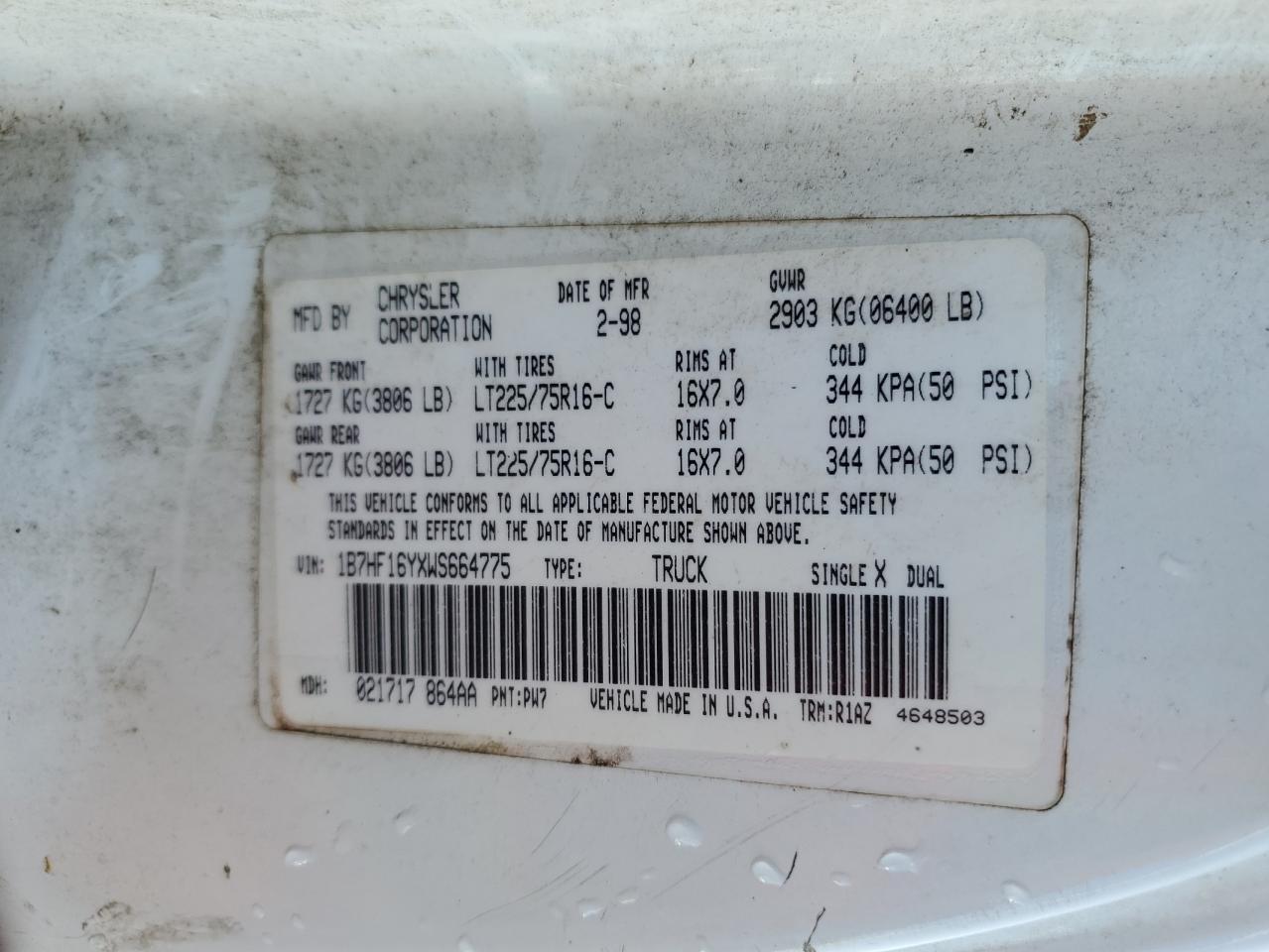 1998 DODGE RAM 1500