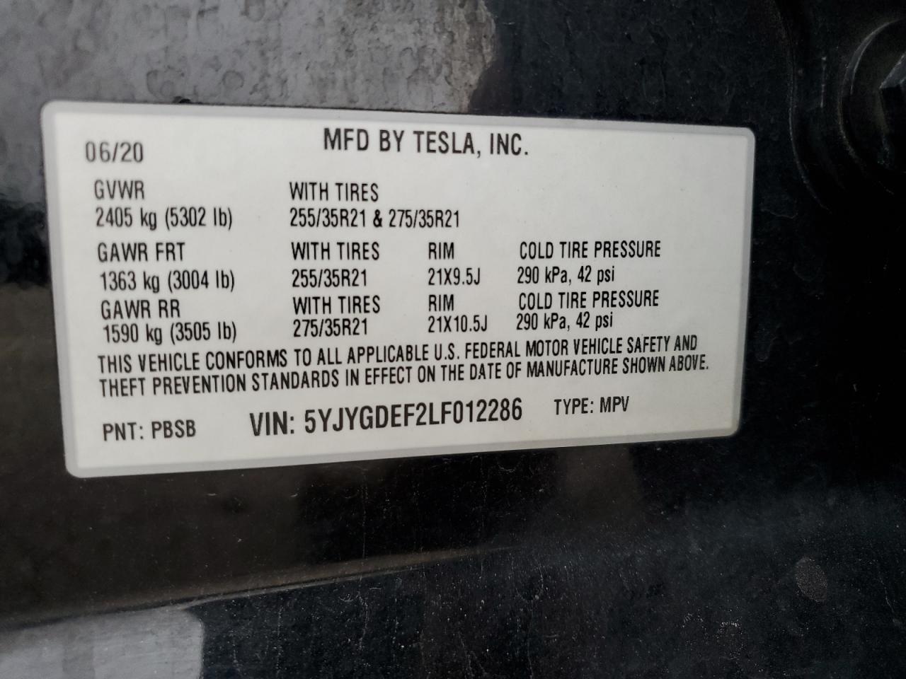 2020 TESLA MODEL Y