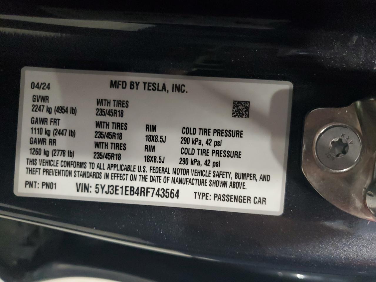 2024 TESLA MODEL 3