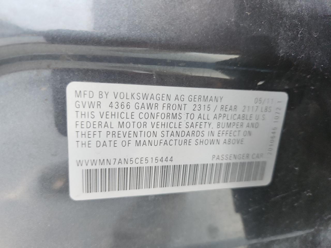 2012 VOLKSWAGEN CC