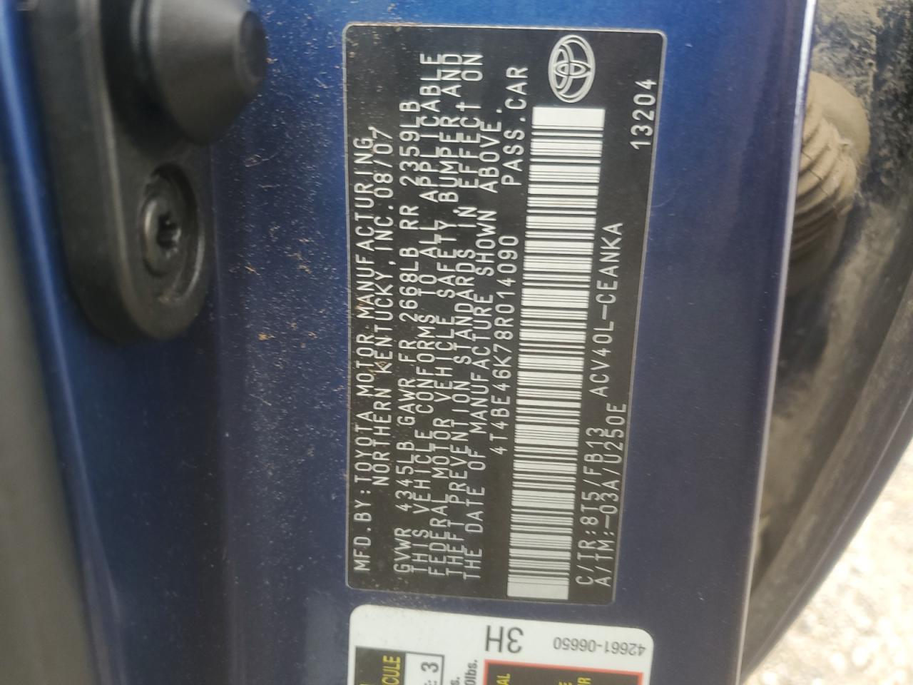 2008 TOYOTA CAMRY