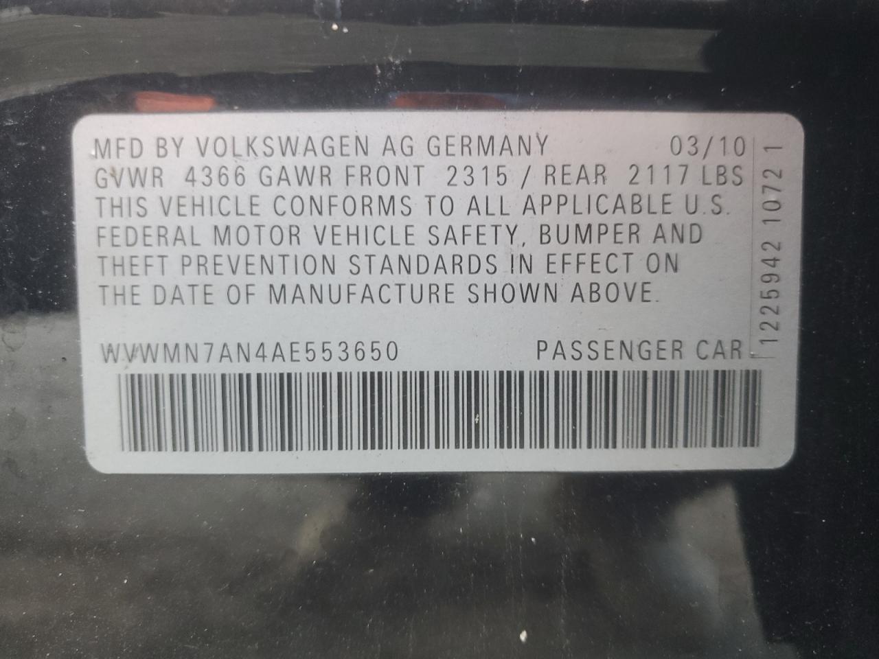 2010 VOLKSWAGEN CC