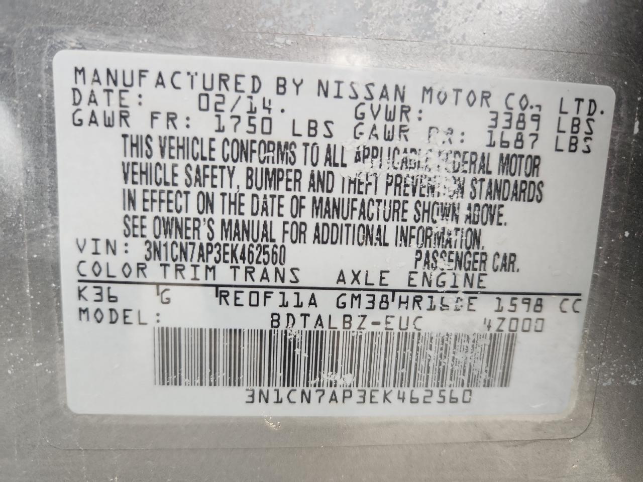 2014 NISSAN VERSA