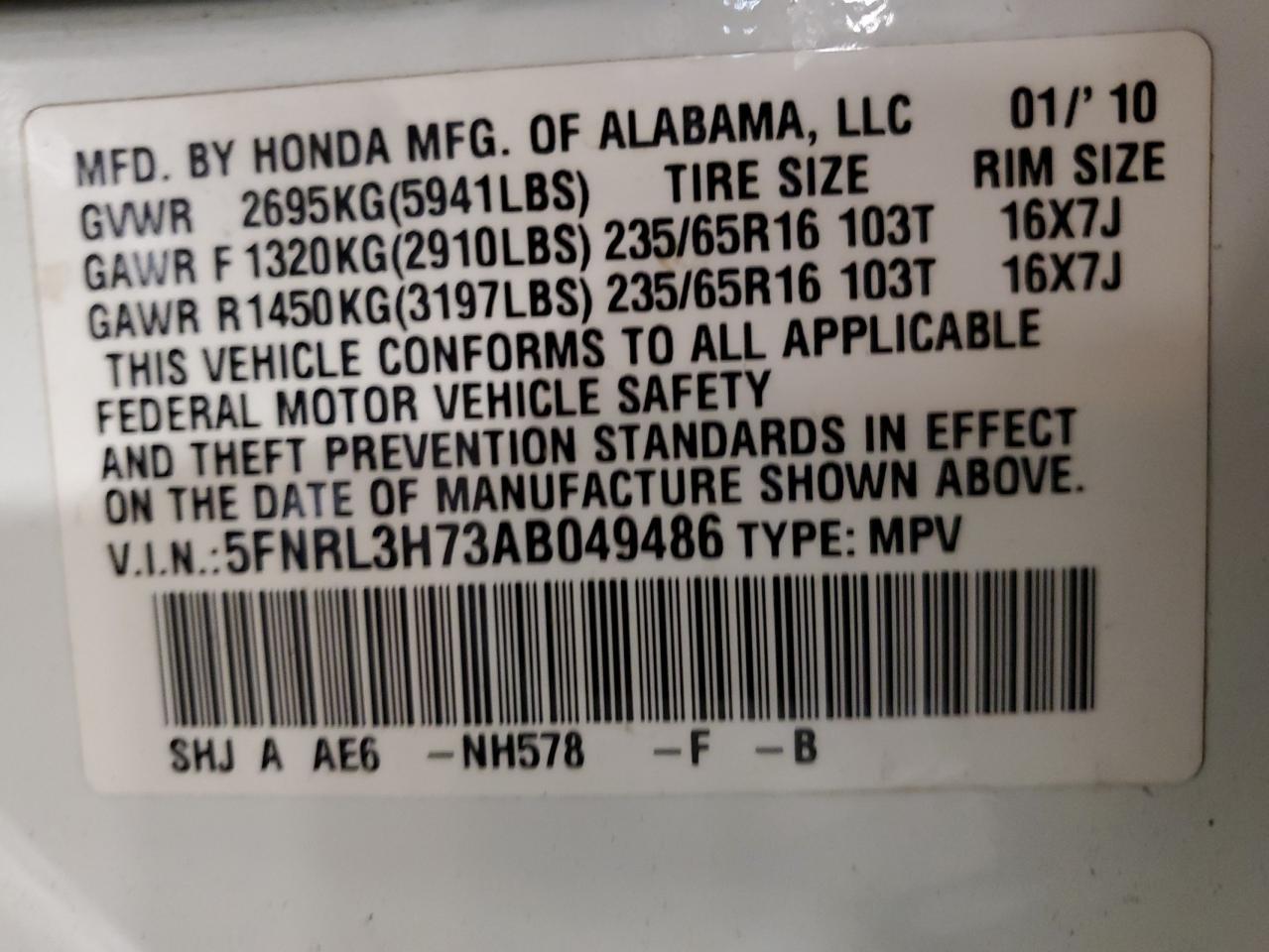 2010 HONDA ODYSSEY