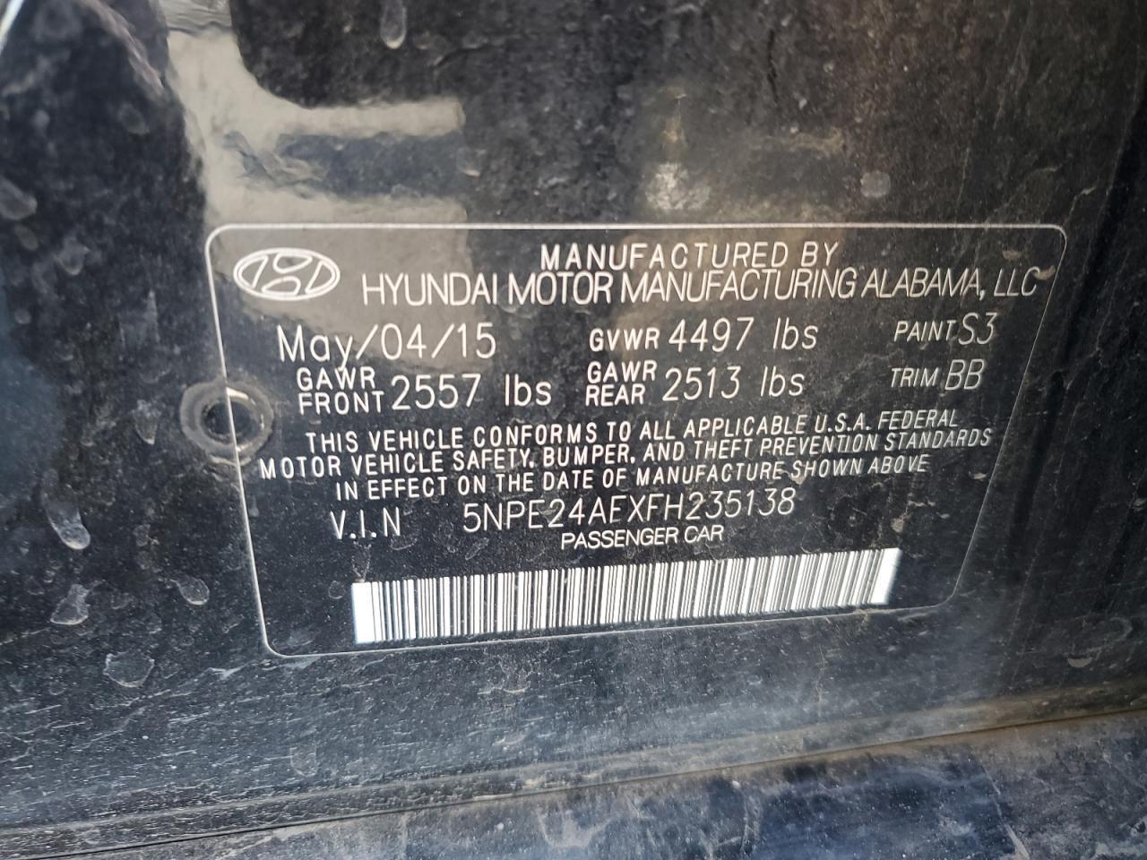 2015 HYUNDAI SONATA