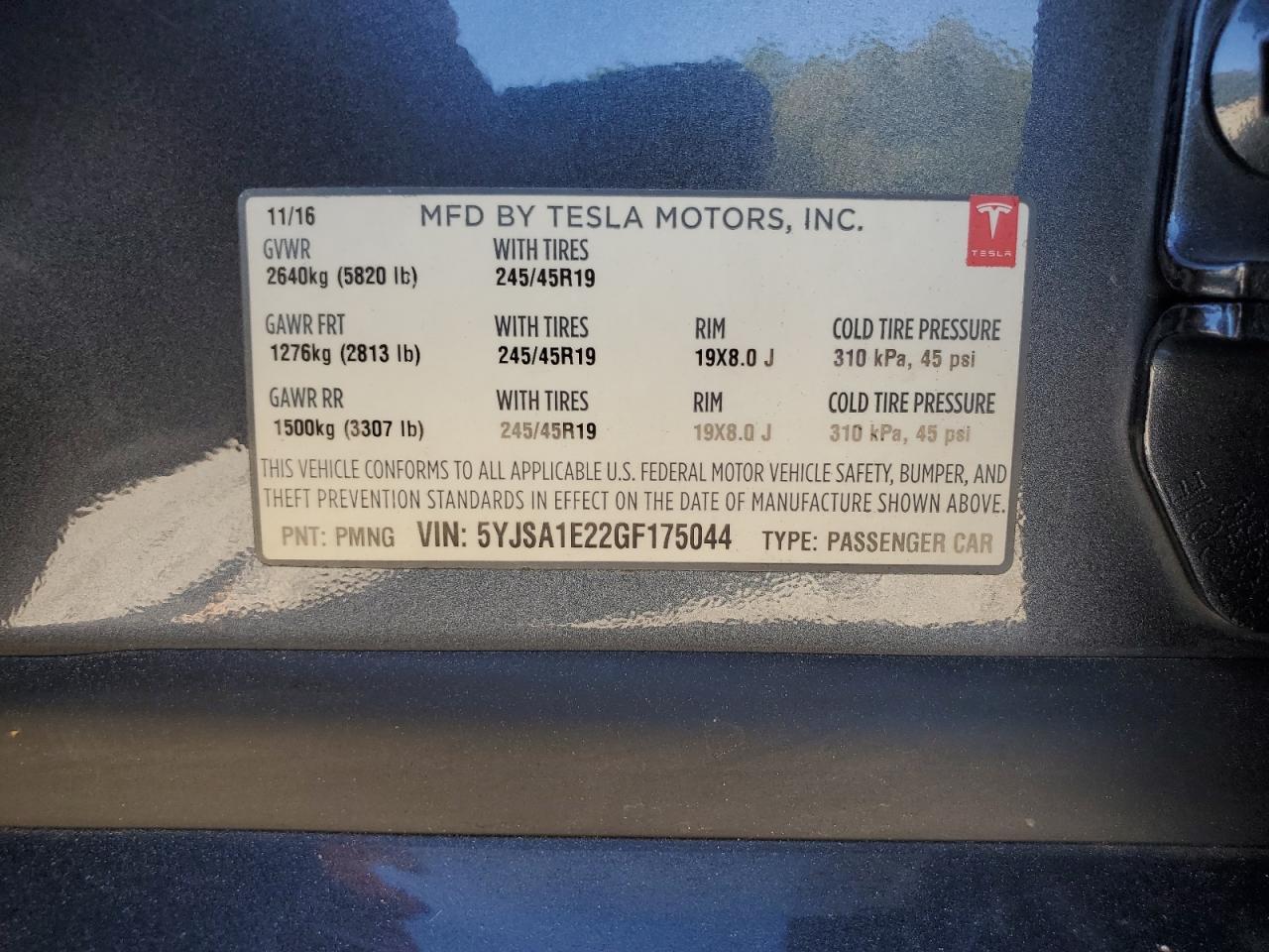2016 TESLA MODEL S