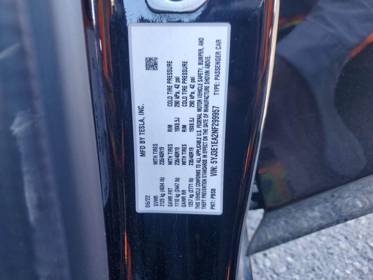 2022 TESLA MODEL 3