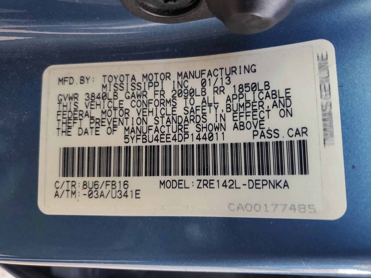 2013 TOYOTA COROLLA
