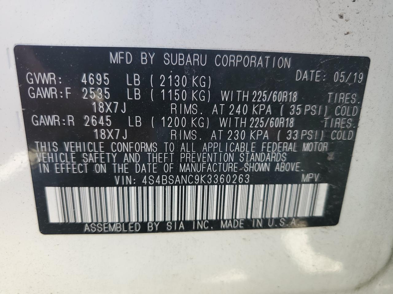 2019 SUBARU Outback