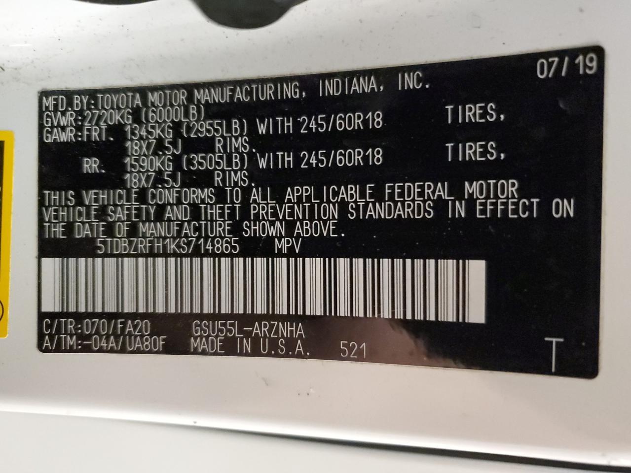 2019 TOYOTA HIGHLANDER