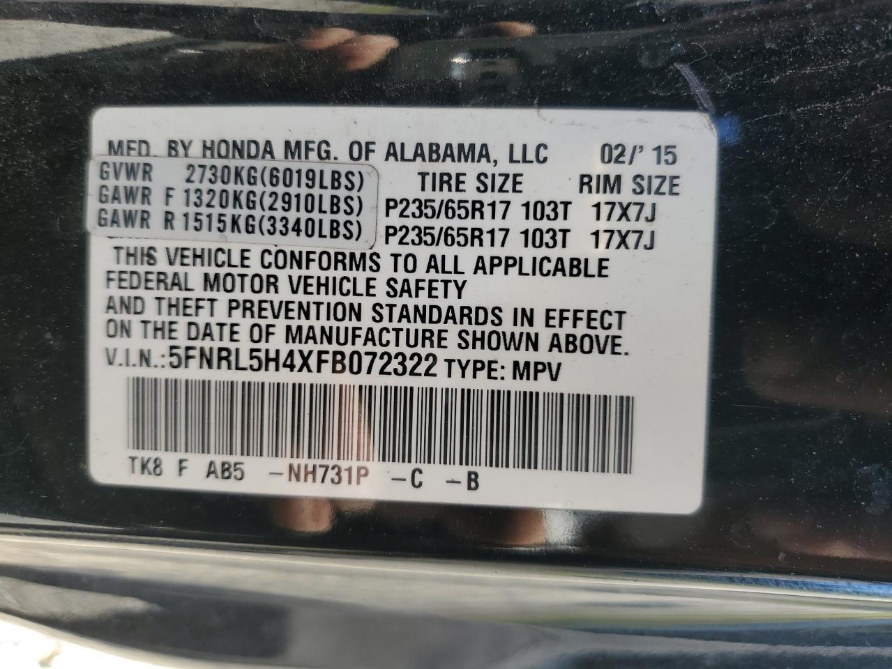 2015 HONDA ODYSSEY