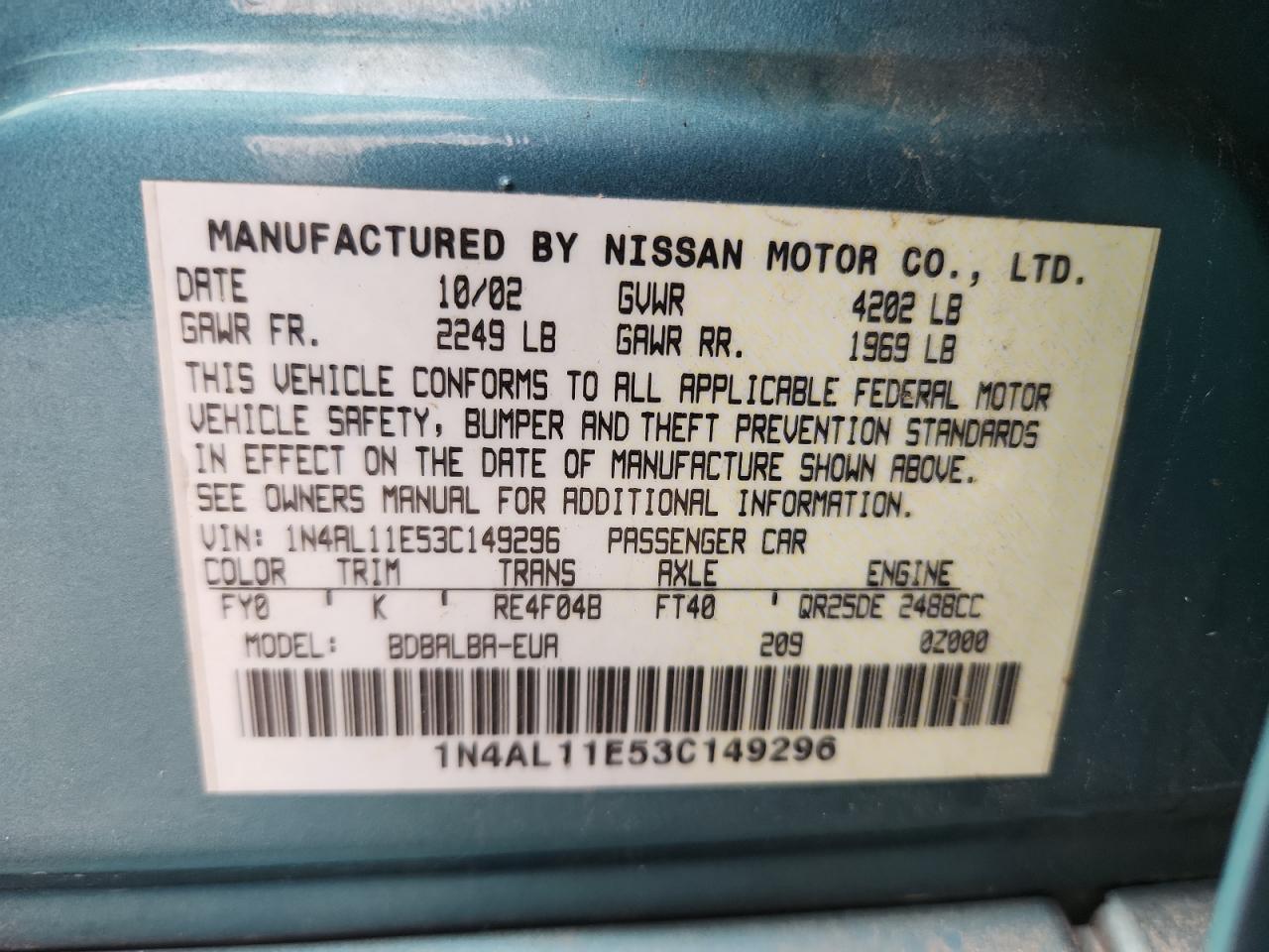 2003 NISSAN ALTIMA