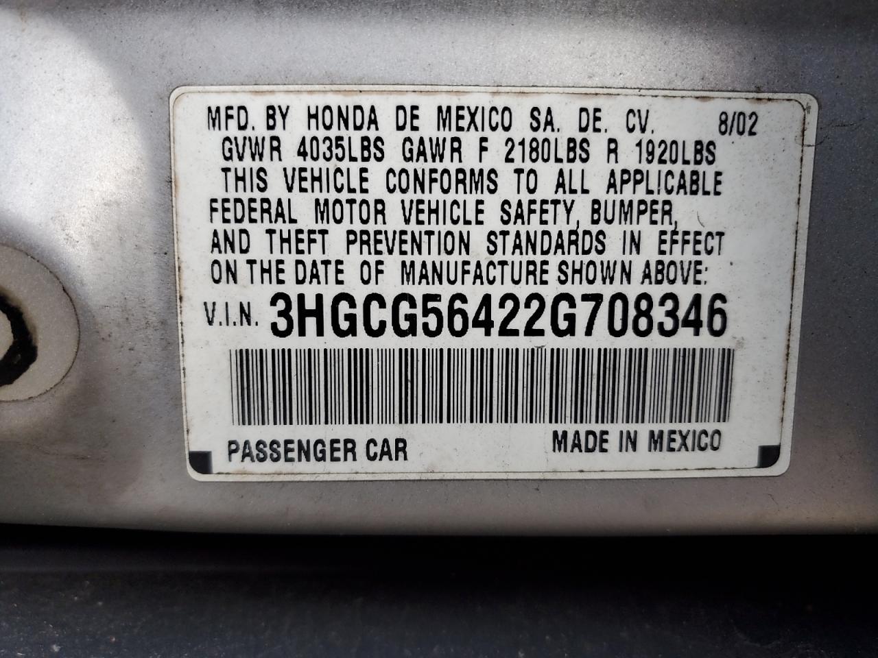 2002 HONDA ACCORD