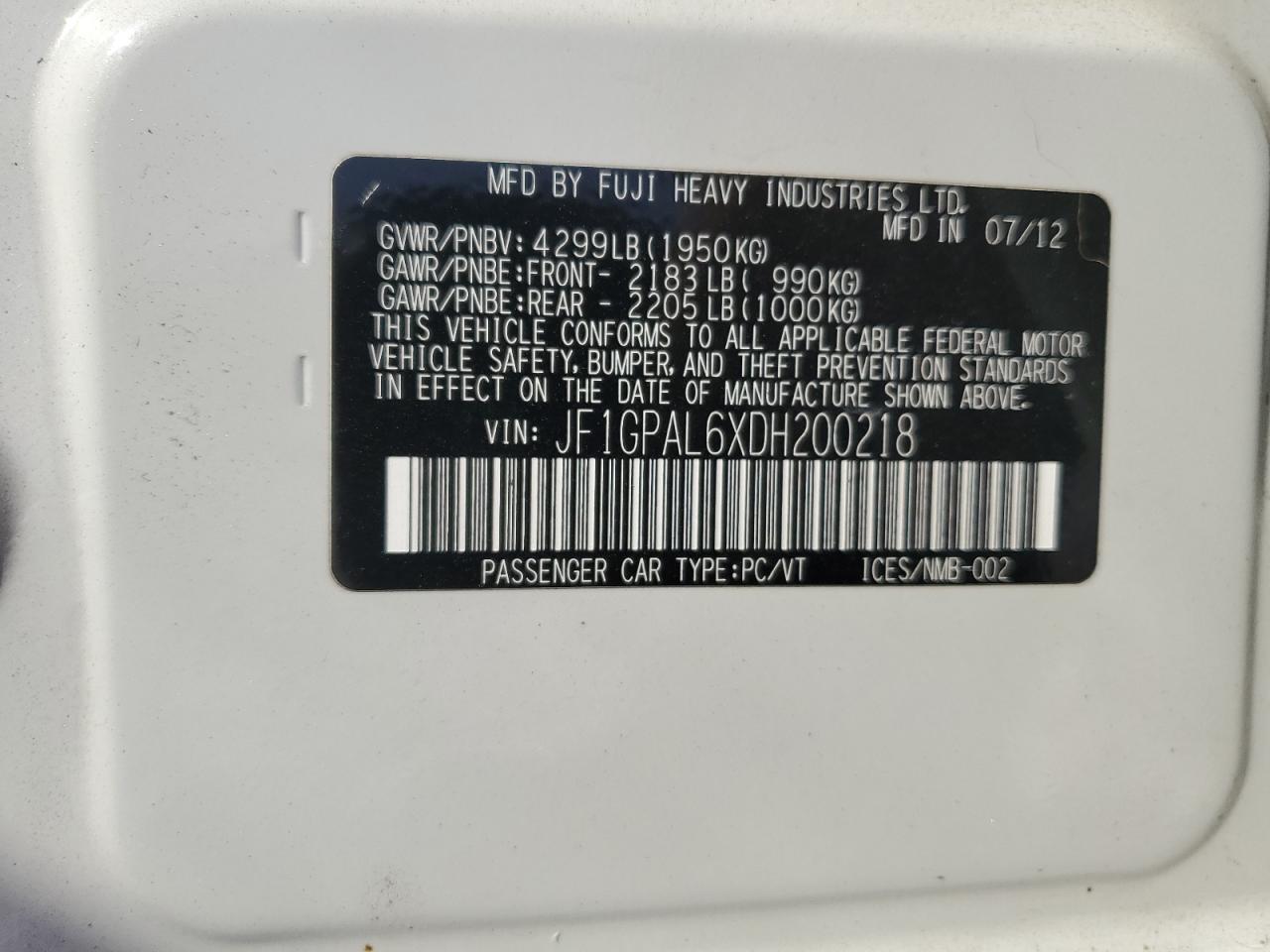2013 SUBARU IMPREZA
