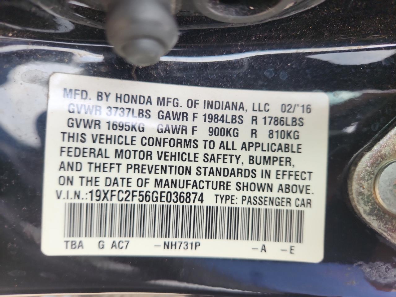 2016 HONDA CIVIC