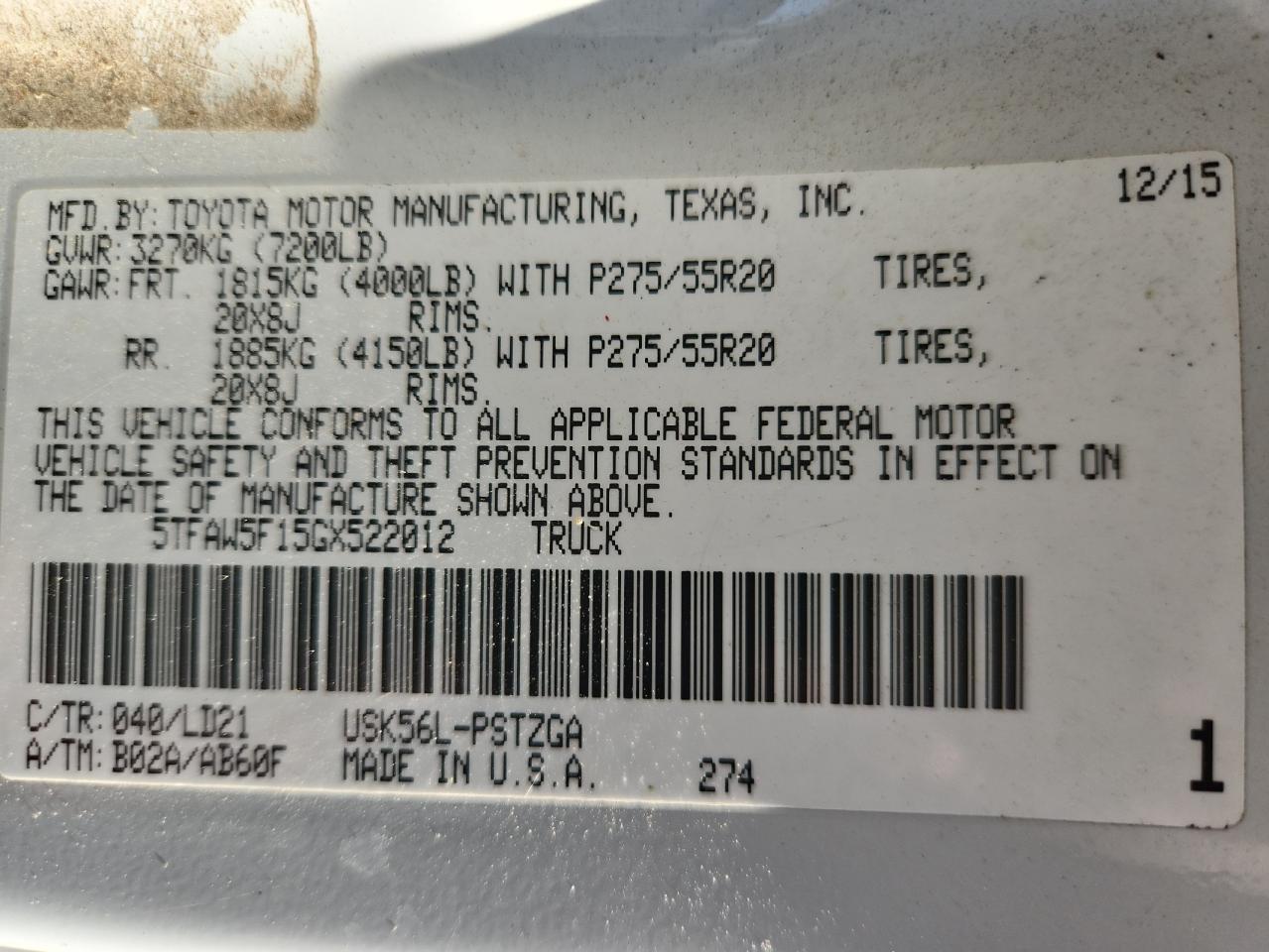2016 TOYOTA TUNDRA