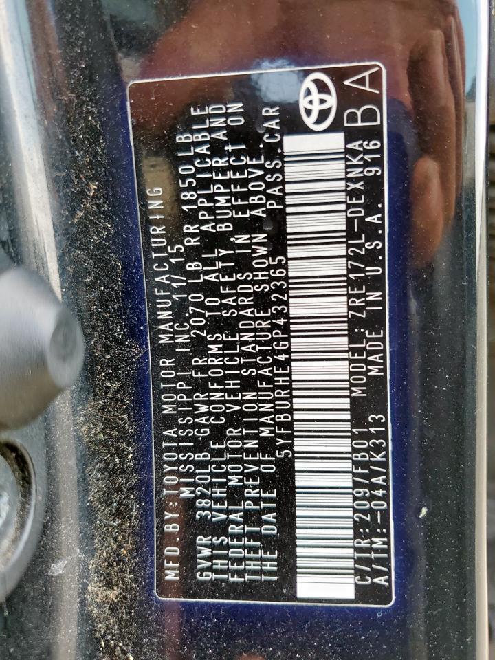 2016 TOYOTA COROLLA