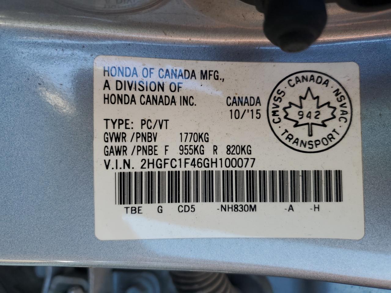 2016 HONDA CIVIC