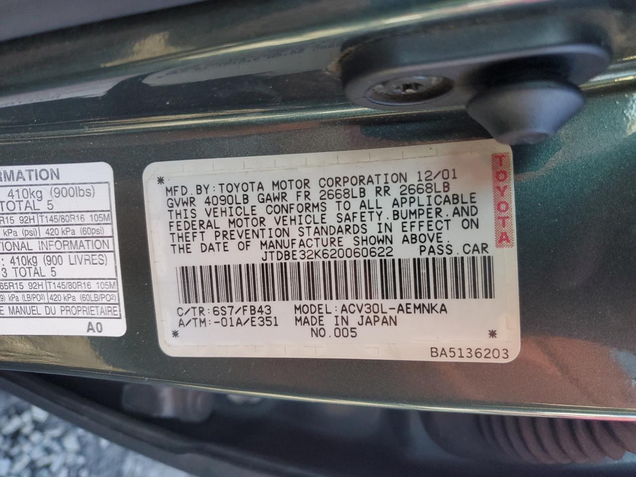 2002 TOYOTA CAMRY