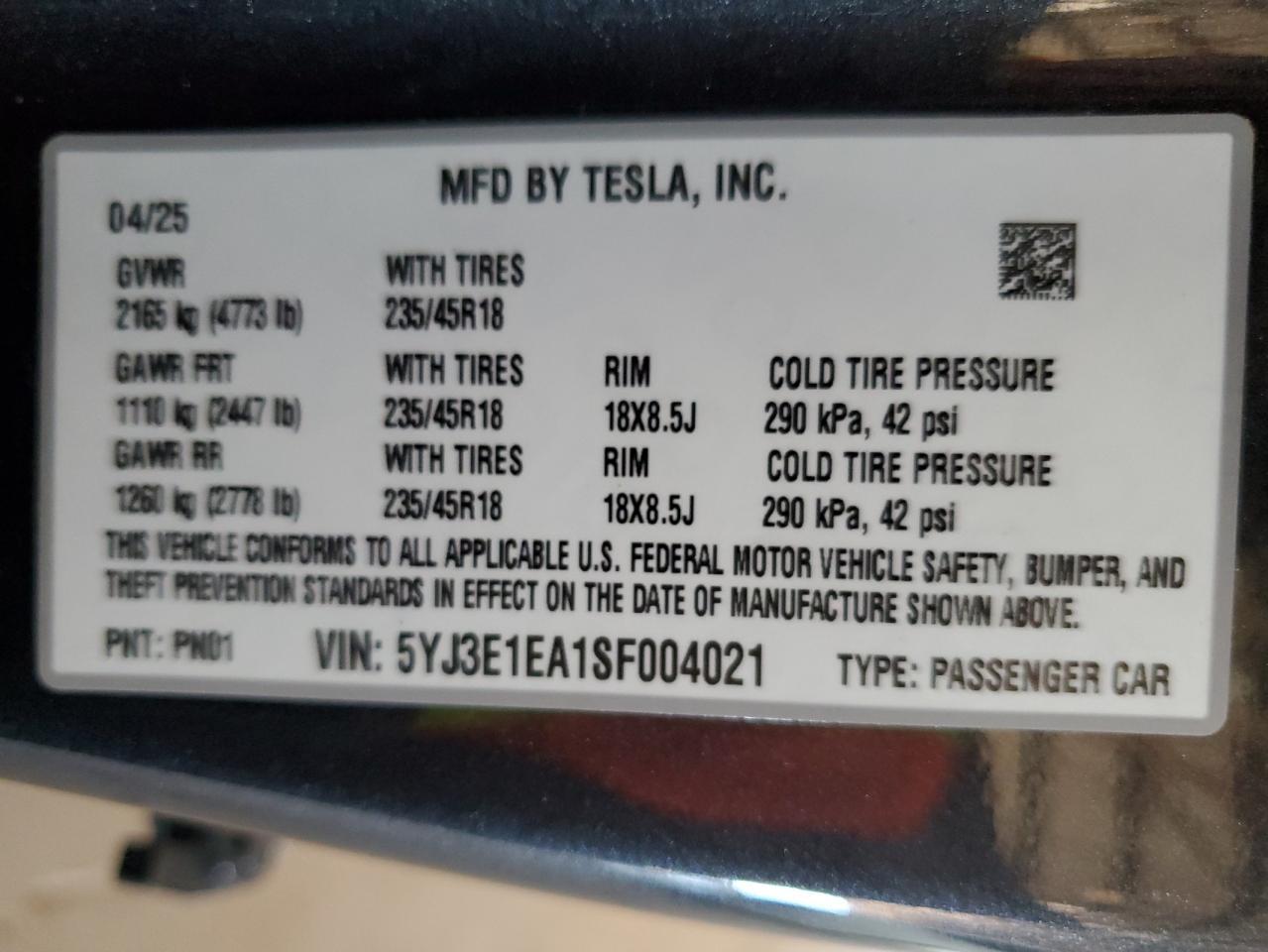 2025 TESLA MODEL 3