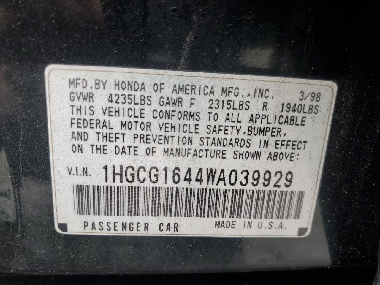 1998 HONDA ACCORD