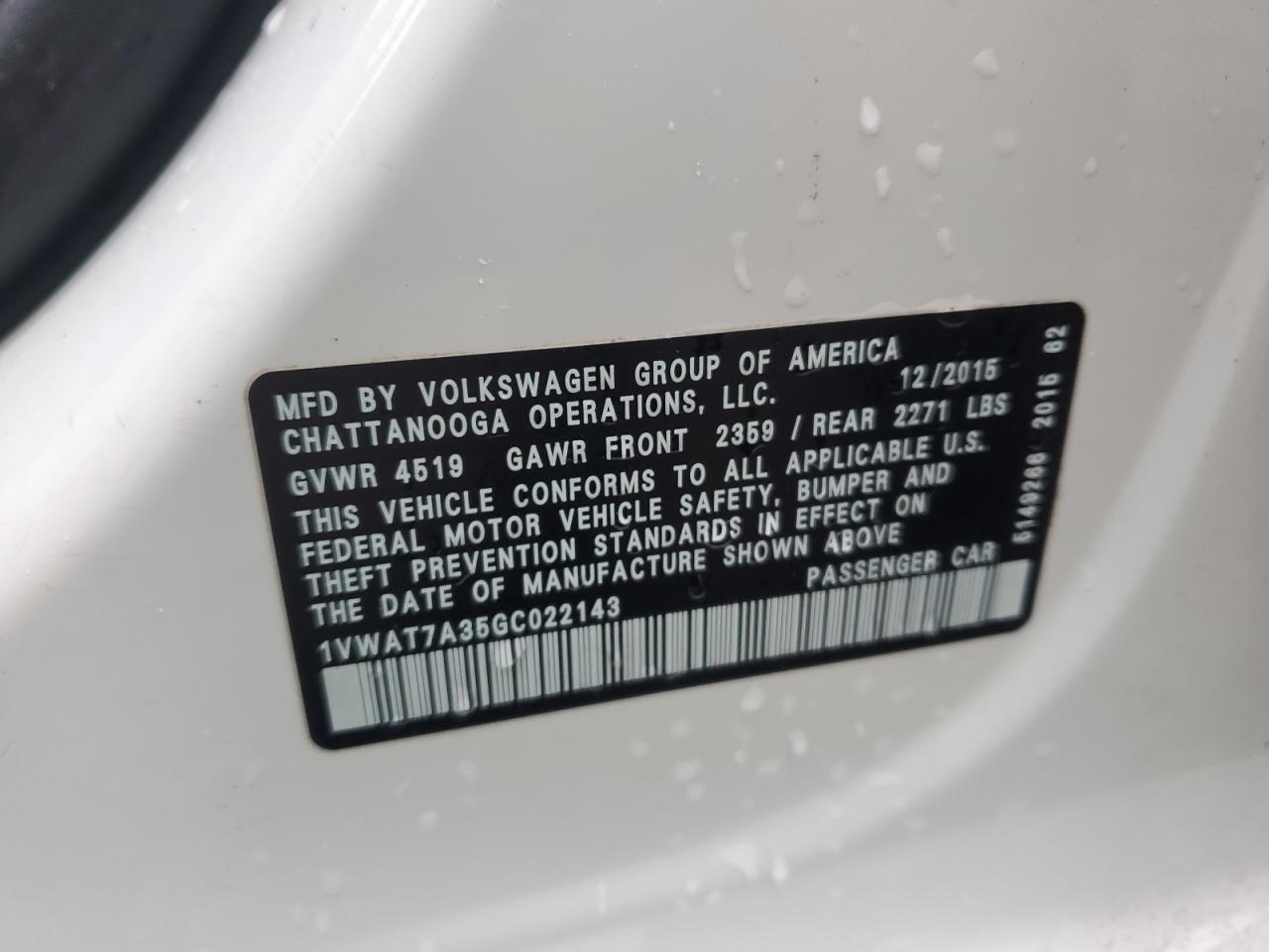 2016 VOLKSWAGEN Passat