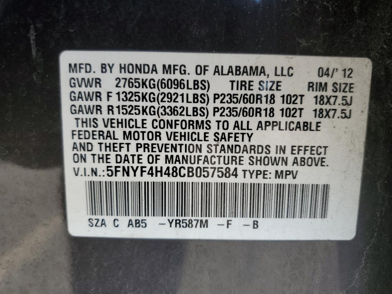 2012 HONDA PILOT