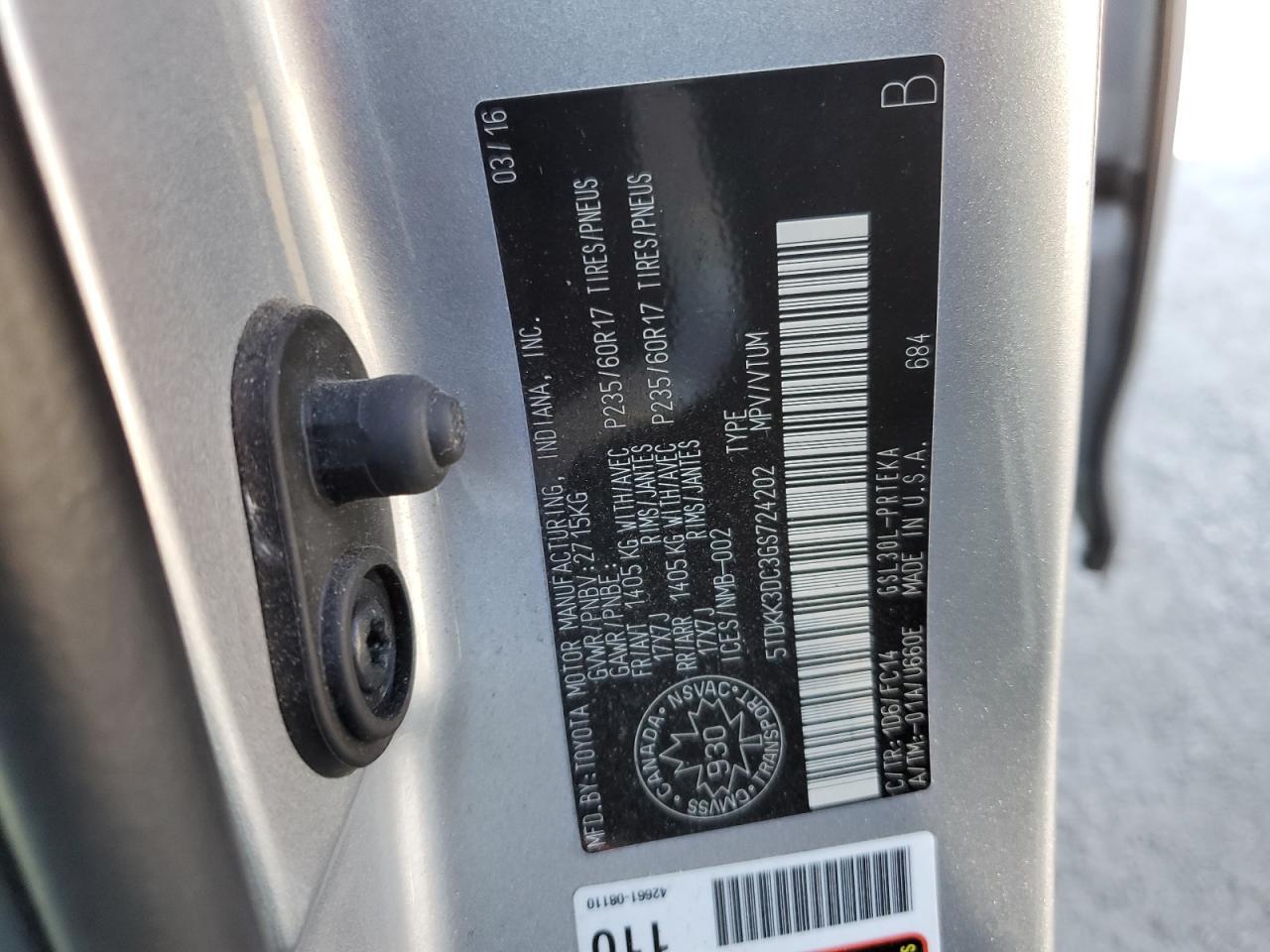 2016 TOYOTA SIENNA
